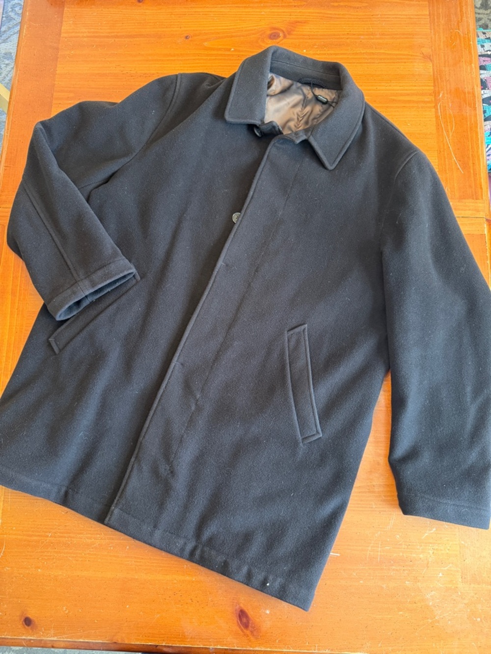 Steilmann Men's Brown Cashmere Wool-Blend Pea Coat with Collared Neck